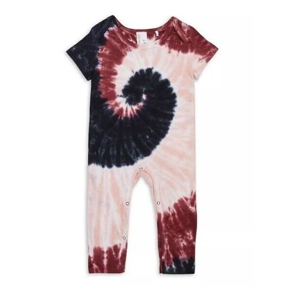 Sovereign Code O1611601AI Baby Boys Sz 3M Burgundy/Navy Tie Dye S/S Coverall - Picture 2 of 2